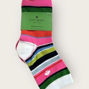 Kate Spade ~ NWT Multicolor Shortie Crew Socks ~ Pink Green Black ~ Striped